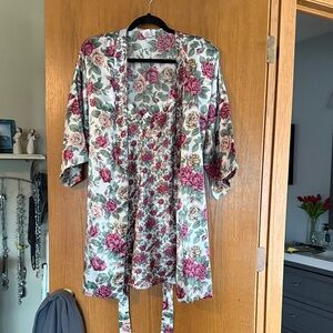 Floral Satin Robe and Nightgown Set